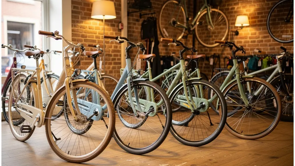 Intérieur de boutique avec vélos hollandais colorés exposés