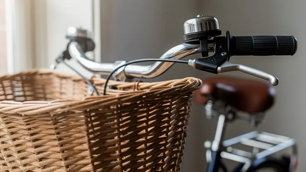 Détail d'un vélo hollandais avec guidon ergonomique et panier en osier